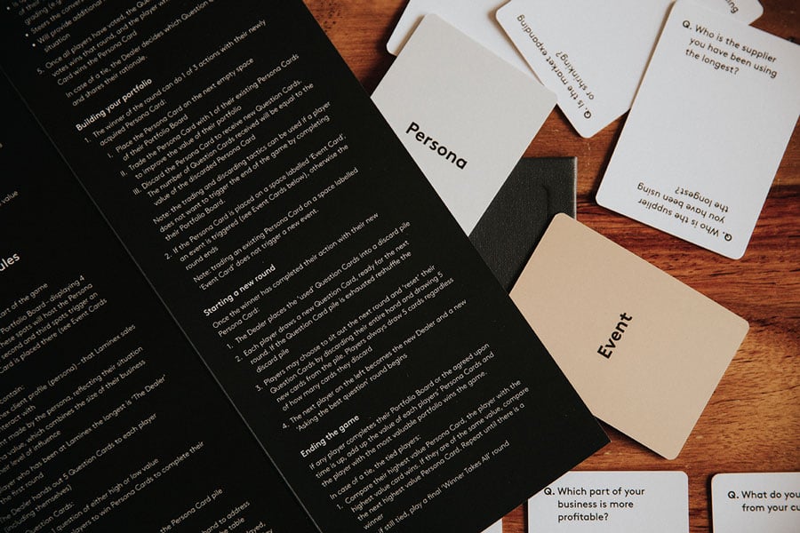 Close-up of Laminex game cards