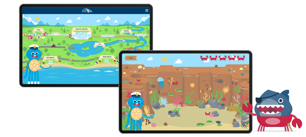Swim City game levels on two tablets